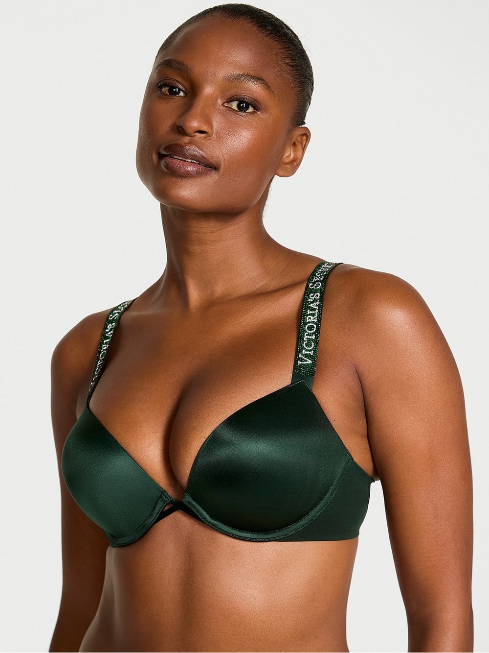 2 piece set - Victoria's Secret Emerald Satin Push-Up Bra/Branded Straps & thong